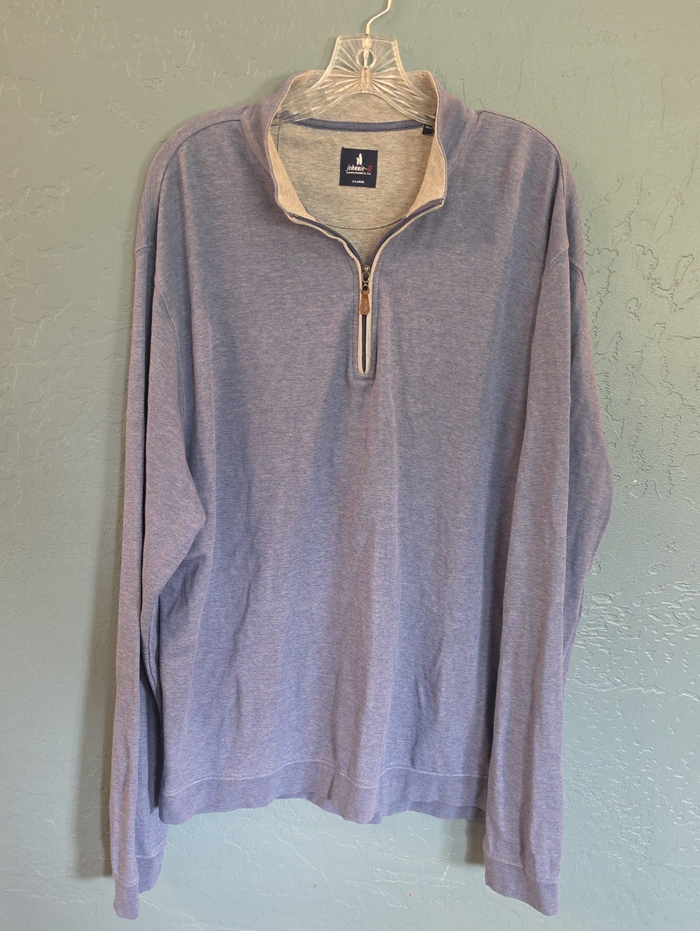 Quarter-Zip Men's Sweater - Light Blue With Sleeve Embroidery